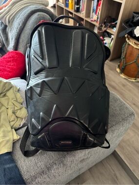 Sprayground Black Shark Mouth Backpack with Red Trim
